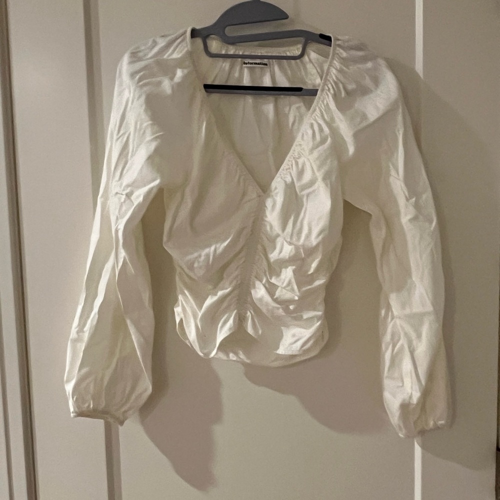 Reformation Cream Ruched Blouse